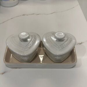 Le Creuset Heart-Shaped Stoneware Duo in White and Cream